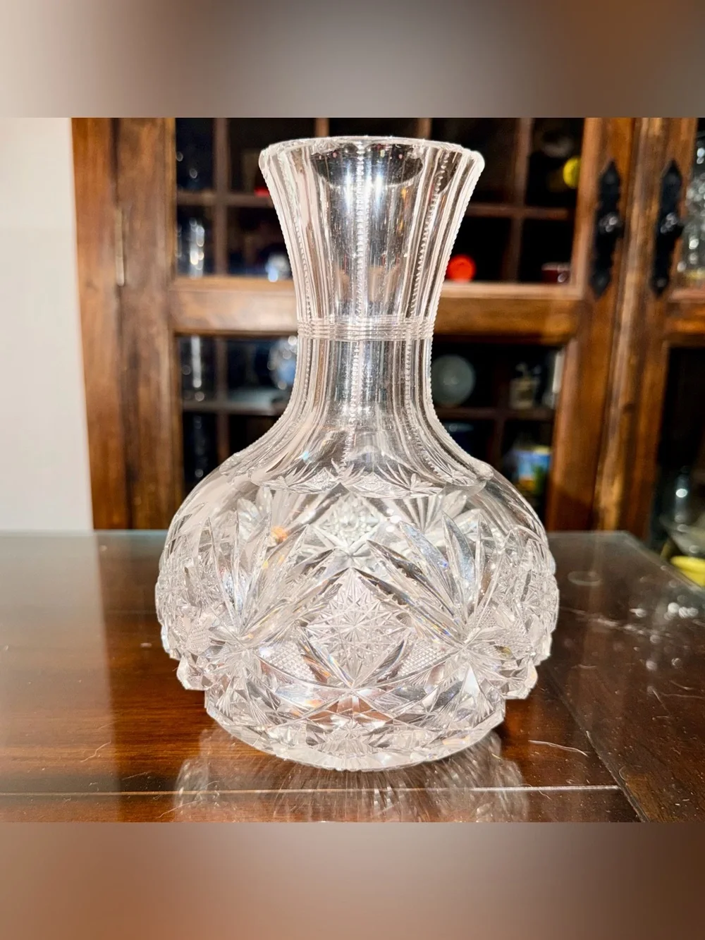 Antique American Brilliant Cut Glass Carafe Wine Decanter Vase Victorian Barware